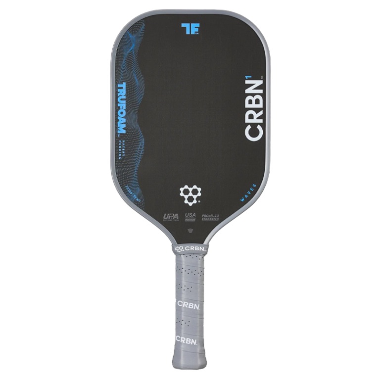 CRBN Waves pickleball paddle with wave-cutout EPP foam core, raw carbon fiber face